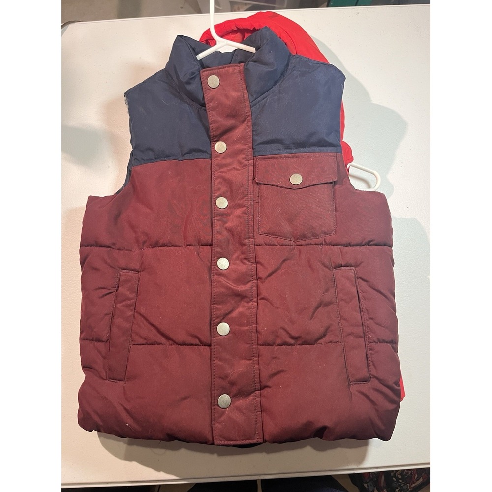 OLD NAVY Maroon and‎ Blue Kids Puffer Vest M 8 Zip and Snaps. Heavier feel
